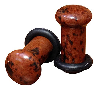 Pair Single Flare Mahogany Obsidian Stone Plugs Gauge Earlets Organic Pierced Body Jewelry - style: 4g (5mm)