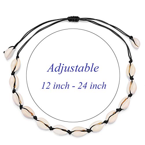 Starain 2Pcs Shell Necklace Anklet for Women Handmade Adjustable Puka Beach Shell Necklace Set - color: A-Black