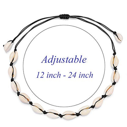 Starain 2Pcs Shell Necklace Anklet for Women Handmade Adjustable Puka Beach Shell Necklace Set - color: A-Black