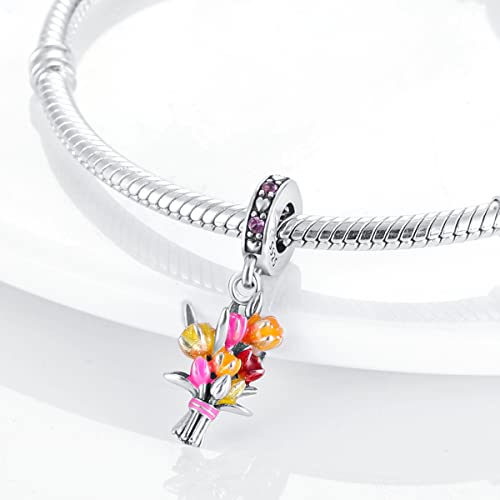 MULA 925 Sterling Silver Charms for Bracelets and Necklace Family Pendants | Airplane Travel Dangle Beads Family Tree Jewelry Charms for Women - color: Carnation Charm