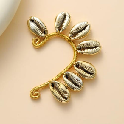 Wellike Gold Ear Cuffs For Women Non Piercing Single Clip On Earrings 18k Gold/Silver Plated Handmade Cuff Earrings Hypoallergenic Waterdrop Cowrie Shell Jewelry - color: KKWE580-G