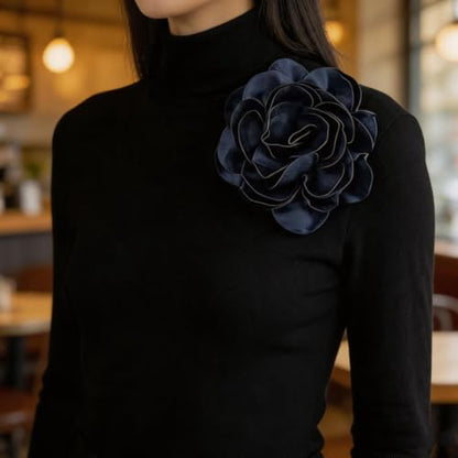 Dainty Satin Fabric Rose Flower Brooches 7.5in Extra Large Big Camellia Flower Brooches Lapel Pins for Women Wedding Party Dance Dress Clothes Accessories - color: Blue