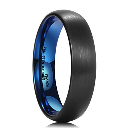 King Will Wedding Band for Men Women, 2/4/6/7/8mm Domed Matte Brushed Tungsten Carbide Rings, Solid/Dual Color Engagement Rings, Comfort Fit - color: Black&Blue-5mm