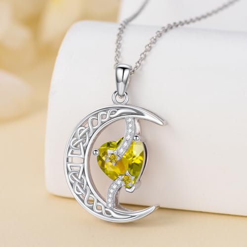 TOUPOP Moon and Star Birthstone Necklace for Women 925 Sterling Silver Celtic Moon Jewelry Birthday Mothers Day Gifts for Mom Wife Her - color: 11-November-Citrine