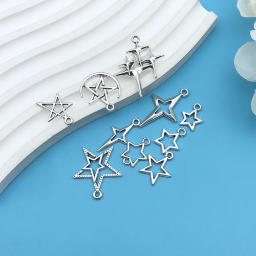 150pcs Alloy Ancient Silver Four Star Series Pendant Jewelry Making DIY Keychain Earrings Pendant Various Design Charms for Jewelry Making Bracelets Necklace (SN712) - color: SN712
