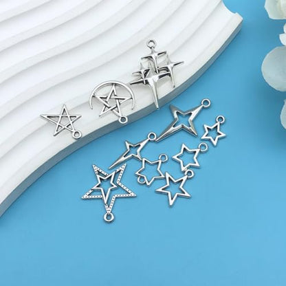 150pcs Alloy Ancient Silver Four Star Series Pendant Jewelry Making DIY Keychain Earrings Pendant Various Design Charms for Jewelry Making Bracelets Necklace (SN712) - color: SN712