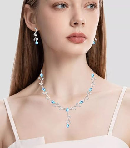 CSY Elegant Bridal Jewelry Sets Clear Cubic Zirconia Wedding Necklace Earrings Bracelet Set for Birdes Bridesmaids CZ Prom Jewelry - color: Sky Blue-Necklace Earrings Bracelet