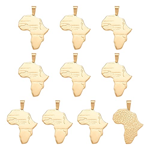 Mega Pet 10pcs Stainless Steel Africa Map Pendants Charms Golden Large Hole Jewelry Charms DIY Accessories for Bracelets Necklaces Jewerly Making - size: 30x25x1.3mm#Africa Map