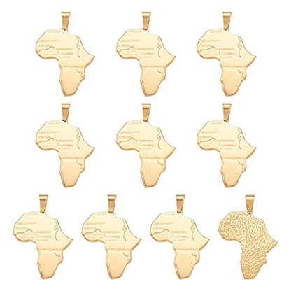 Mega Pet 10pcs Stainless Steel Africa Map Pendants Charms Golden Large Hole Jewelry Charms DIY Accessories for Bracelets Necklaces Jewerly Making - size: 30x25x1.3mm#Africa Map