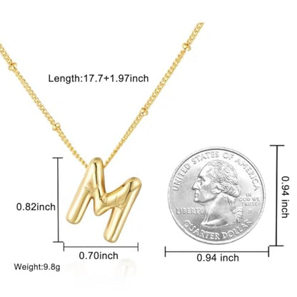 Bubble Letter Necklace for Women, 14k Gold Plated Initial Letter Pendant Necklace Personalized Jewelry A - Z 26 letters - style: Gold-M