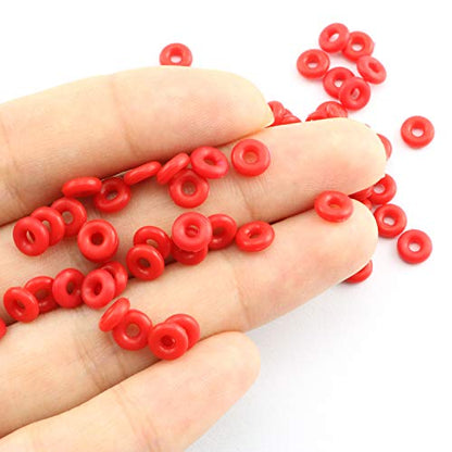 100-Pack 6mmx2mm Rubber Stopper O Rings Red DIY Jewelry Making End Clasp Spacer Beads Gasket Bracelet Necklace Handmade Crafts Findings Accessories - color: RED