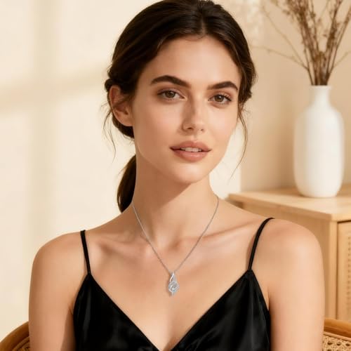 925 Sterling Silver Dainty Necklaces for Women Pendant Jewelry Gift for Her | Hypoallergenic Ocean Animal Love Cherry Blossom Jewelry, Ideal Valentine Birthday Christmas Graduation Gift for Wife Mom - color: Swirl Diamond Accent