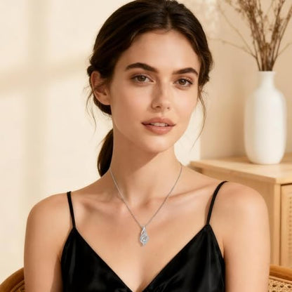 925 Sterling Silver Dainty Necklaces for Women Pendant Jewelry Gift for Her | Hypoallergenic Ocean Animal Love Cherry Blossom Jewelry, Ideal Valentine Birthday Christmas Graduation Gift for Wife Mom - color: Swirl Diamond Accent
