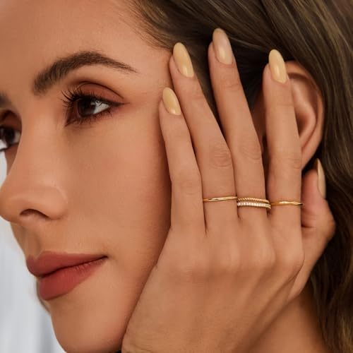 Cicy Bell Stackable Rings for Women 18K Gold Plated Non Tarnish Ring Set | Dainty Cubic Zirconia,Promise Wedding Engagement Rings, Statement Thin Rings,Trendy Jewelry Gifts - color: Gold-Style B, size: 7