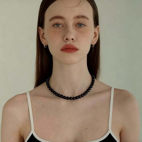 SukAmi 4-10mm Pearl Choker Men Black Pearl Necklace Women Faux Pearl Necklaces 45CM - size: 6mm