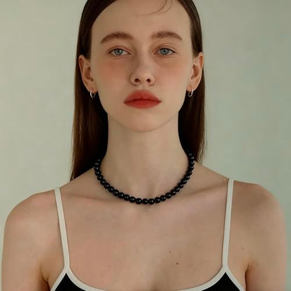 SukAmi 4-10mm Pearl Choker Men Black Pearl Necklace Women Faux Pearl Necklaces 45CM - size: 6mm