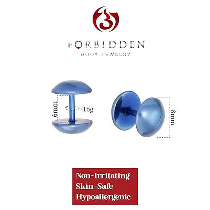 Forbidden Body Jewelry 16g 8mm Titanium IP Plated Surgical Steel Dome Cheater Plug Earrings, Fake 0 Gauge Earrings - style: Blue