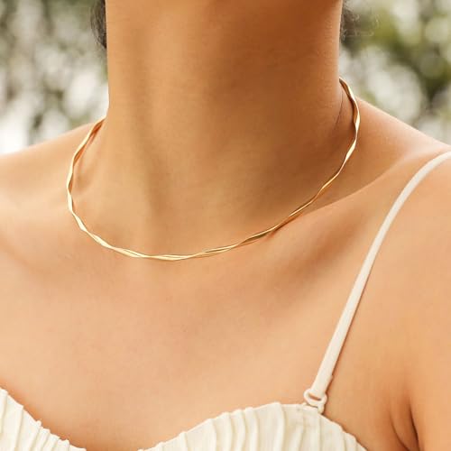 JAJAFOOK Minimalist Round Gold-Tone Bar Necklace Simple Fashion High Neck Choker Female King Neckwire - color: Twisted Wire