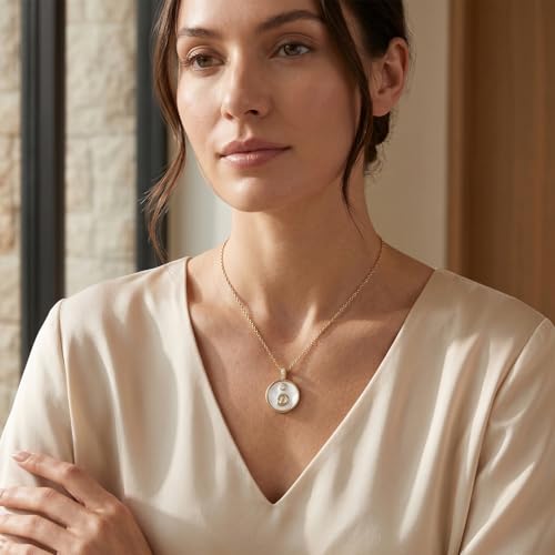 Initial Necklaces for Women Mother of Pearl Gold Letter Necklace Pendant - color: Letter D
