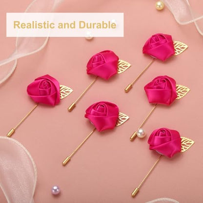 uxcell 24pcs Rose Red Rose Boutonnieres Flower Pins for Wedding | Buttonholes Pocket Boutonnieres for Wedding Ceremony Anniversary Prom Formal Dinner Party - color: Rose Red