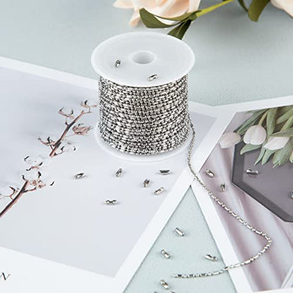 UMAOKANG 32.8 Feet Silver Ball Bead Chain for Jewelry Making 1.5mm Stainless Steel Beaded Chain Roll with Matching Connectors Bulk Men Women Necklace Choker DIY Jewelry Supplies - color: 1.5mm silver ball