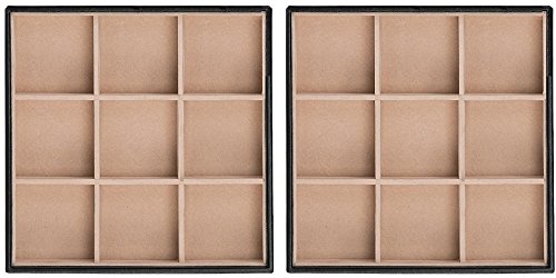 Glenor Co Jewelry Organizer Tray - Set of 2 - Stackable 18 Slots Jewelry Storage Trays - Display on Dresser or Drawer - Compatible with Other Trays - Black - size: Square - 9 Slot x 2