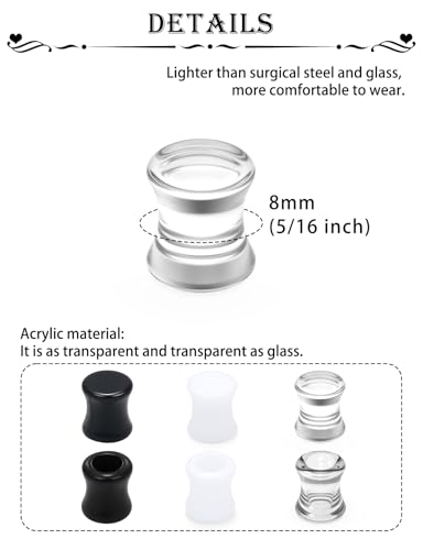 Ears Gauges Tunnels Plugs for Women Acrylic Solid Tunnel Ear Gauge Stretching Kit 6G to 1 1/4 Inch (4MM- 30MM) Expander Stretcher Plug Earrings Piercing Jewelry for Women Black White Clear - style: 0G, Black White Clear