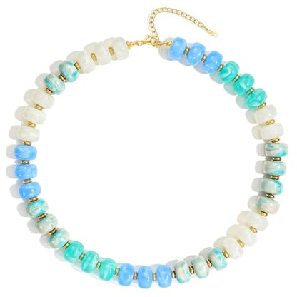 Beaded Necklaces for Women - Colorful Acrylic Beaded Chunky Necklace | Adjustable Statement Necklace, Puffy Heart Pendant, Boho Choker Necklace, Waterproof Summer Beach Jewelry, Gifts for Vacation - color: Gray-blue