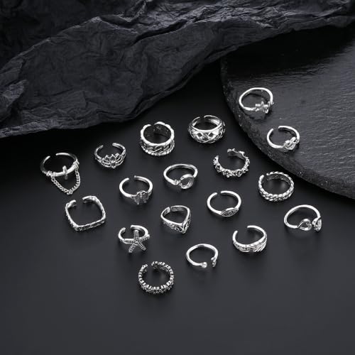 46 Pcs Toe Rings for Women Adjustable Vintage Bohemian Toe Ring Set Open Snake Flower Band Knuckle Tail Ring Silver Gold Plated Summer Beach Foot Jewelry