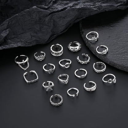 46 Pcs Toe Rings for Women Adjustable Vintage Bohemian Toe Ring Set Open Snake Flower Band Knuckle Tail Ring Silver Gold Plated Summer Beach Foot Jewelry