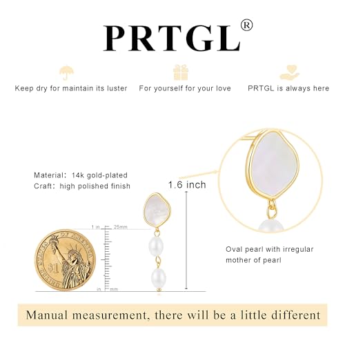 Pearl Earrings - 14K Gold/White Gold/Rose Gold Plated Cubic Zirconia CZ Diaomond Accented Pearl Drop Dangle Earrings for Women Wedding Bridal Prom - color: Gold Mother of Pearl
