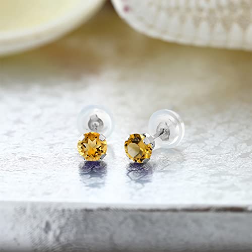 Gem Stone King 14K Gold Gemstone Birthstone Stud Earrings For Women Men | 4MM Round Cut | Solitaire Gold Studs with Secure Backs | Fine Jewelry for Her Him Mom Dad Wife - color: Citrine-November