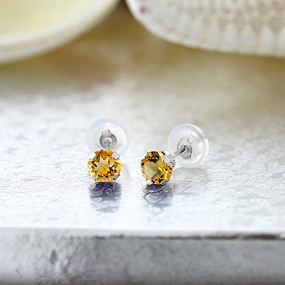 Gem Stone King 14K Gold Gemstone Birthstone Stud Earrings For Women Men | 4MM Round Cut | Solitaire Gold Studs with Secure Backs | Fine Jewelry for Her Him Mom Dad Wife - color: Citrine-November