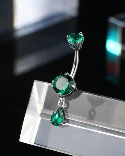 Belly Button Ring Dangle Belly Rings 316L Surgical Steel Belly Button Piercing Jewelry Teardrop Navel Ring for Women - color: Silver-GRCZ-10mm