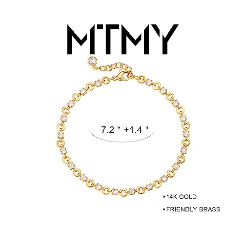 Gold Chain Bracelet for Women, 14K Gold Plated | Dainty Bracelets with Adjustable Chain, Trendy Jewelry Gift for Women - style: white round cz