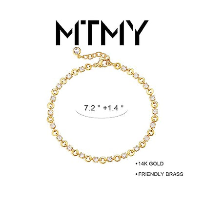 Gold Chain Bracelet for Women, 14K Gold Plated | Dainty Bracelets with Adjustable Chain, Trendy Jewelry Gift for Women - style: white round cz