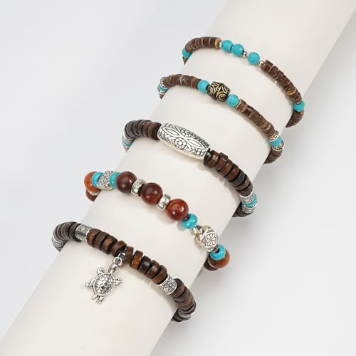 Boho Wooden Beads Bracelets Bohemian Bracelet Stack for Men Women Wood Beaded Bracelet Set - color: B