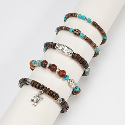 Boho Wooden Beads Bracelets Bohemian Bracelet Stack for Men Women Wood Beaded Bracelet Set - color: B