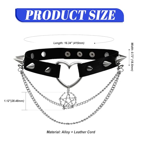 OIDEA Heart-Shaped Leather Choker for Women: Black Punk Gothic Spike Choker Collar with Five-Pointed Star Pendant Adjustable Chain Necklace Jewelry Gifts