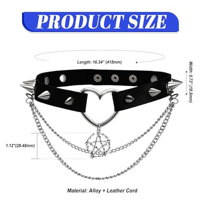 OIDEA Heart-Shaped Leather Choker for Women: Black Punk Gothic Spike Choker Collar with Five-Pointed Star Pendant Adjustable Chain Necklace Jewelry Gifts