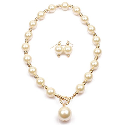 COLORFUL BLING Chunky Multicolor Simulated Pearl Choker Necklace Drop Dangle Earrings Bracelet Set Crystal Bib Big Large Round Beaded Strand for Women Brides Costume Statement 1920s Wedding Jewelry - color: White