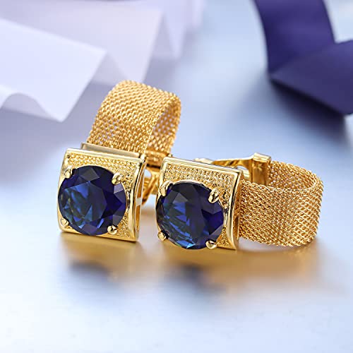 HAWSON Mens Cufflinks with Chain - Stone and Shiny Gold Tone Shirt Accessories - Party Gifts for Young Men - color: 24K Gold Color+Dark Blue Crystal