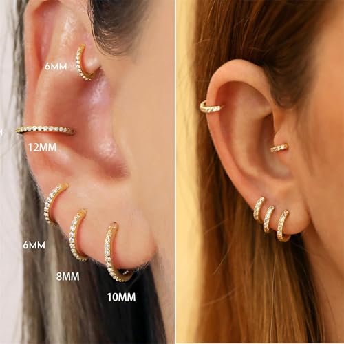 Hypoallergenic Unisex Surgical Steel Small Cubic Zirconia Huggie Hoop Earring, Color Gold - Silver - Rose Gold - Black - Rainbow, Size 6mm- 12mm Safe for Sensitive Ear - style: P05 : 8mm - gold - red cz
