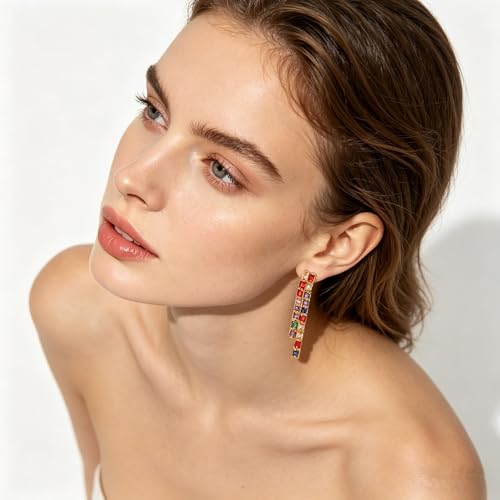 Rhinestone Earrings Dangling for Women Sparkly Silver Dangle Earrings Girls Long Chandelier Earrings Tassel Lightweight Ear Studs Cubic Zirconia (KE001S-W) - color: CZ01 Multicolor