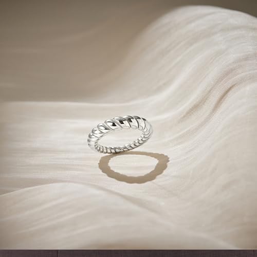 Non Tarnish Gold Chunky Rings for Women, 14K Gold Plated Statement Dome Rings Stacking Silver, Adjustable Mens Eternity Wedding Band Mixed Metal Jewelry Size 3-13 - color: Silver, size: 7, style: Chunky Twist Band