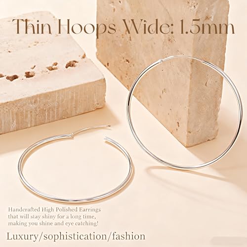 Senteria Thin Gold Hoop Earrings for Women 14K Gold Plated 30/40/50/60/70mm | Hypoallergenic 925 Sterling Silver Post Lightweight Endless Large Big Gold Hoop Earrings Lead-Free Nickel-Free Sensitive Ears - color: 30mm Silver