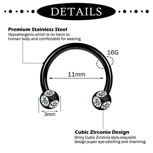 ONESING 20-30 Pcs Septum Rings 16G Septum Jewelry - Surgical Steel Piercings Horseshoe Helix Daith Smiley Tragus Lip Rings Nose Hoop Hinged Seamless Piercing Jewelry for Women Men - color: Black&Silver-36pcs