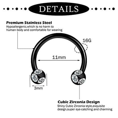 ONESING 20-30 Pcs Septum Rings 16G Septum Jewelry - Surgical Steel Piercings Horseshoe Helix Daith Smiley Tragus Lip Rings Nose Hoop Hinged Seamless Piercing Jewelry for Women Men - color: Black&Silver-36pcs