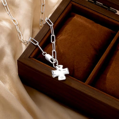 CHESKY Cross Necklace for Women, 14K Gold/Silver Plated Paperclip Necklace | Chunky Cross Necklace, Statement Pendant Charm Necklace, Gold Jewelry for Women, Fashion Accessories - color: Silver