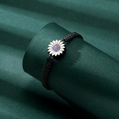 Sunflower Cremation Urn Bracelet for Adjustable Boho Daisy Handmade Cremation Jewelry Braided Rope Bracelets for Women Jewelry Gift With Funnel Kit & Bag - color: Silver+Rainbow